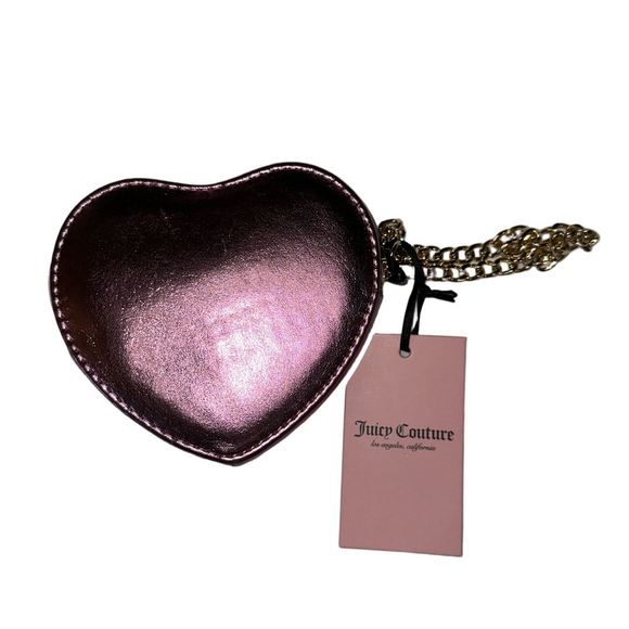 Juicy Couture Heart Coin Purse Pink Rhinestone Logo Chain Wristlet NWT - Picture 3 of 3